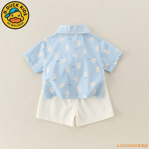 G.DUCKKIDS小黄鸭婴儿套装夏季薄款衣服男宝宝短袖衬衫两件套纯棉婴幼儿夏装 100m6630白色（不含鞋） 73 建议3-6个月13-16斤
