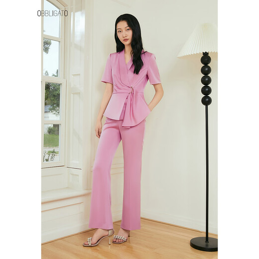 OBBLIGATO Origato Summer Green Fruit Collar D-Buckle Ribbon Asymmetric Top Cherry Blossom Pink Women's Pants S