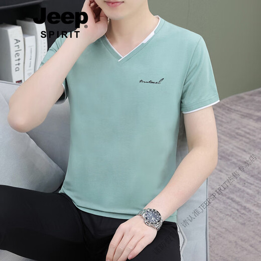 Jeep Spirit Summer Thin Herren V-Ausschnitt mit kurzärärmigem T-Shirt modische Baumwolle schlanker lässiger und vielseitiger atmungsaktiv