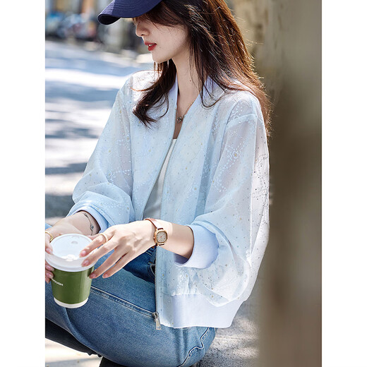 
Awakening Paradise Summer Fashion Korean Version Simple and Versatile Thin Baseball Clothes Cardigan Long Sleeve Top Casual Sun Visor Women Blue S
