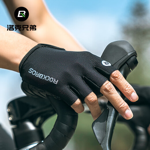 Rockbros Halbfinger -Fahrhandschuhe Fahrradhandschuhe im Freien Mountainbike Sporthandschuhe Kurzfinger Sommer und Frauen Ausrüstung Frühling und Sommer atmungsaktueller halbe Fingerhandschuhe - grauer Schwamm schockdes L -Größe