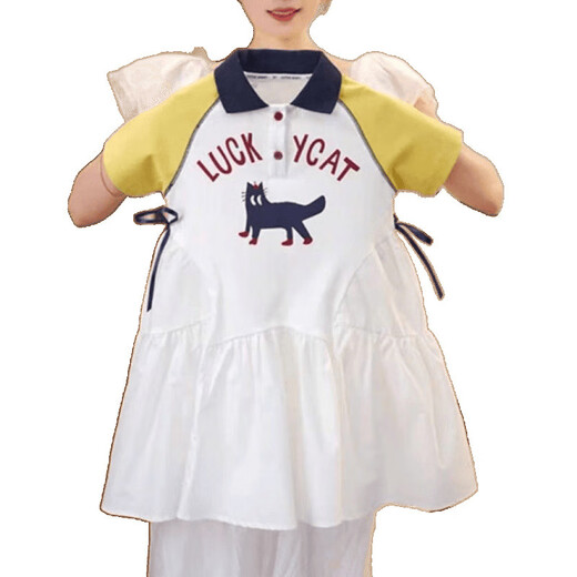 Ttpmer Girls Sommer Mode Polo-Rock kurzärmelige Kinderstil Kleid 9221-Kartoon Katze Polo-Rock 110