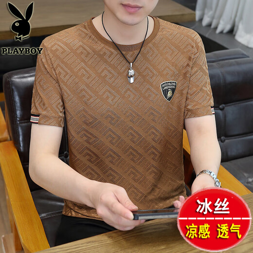 Playboy (playboy) T-shirt à manches courts de soie de glace t-shirt masculin T-shirt à la mode à demi-manche à demi-manche T White K833 M 165 [Convient pour 100-120 Jin [Jin est égal à 0,5 kg]]]