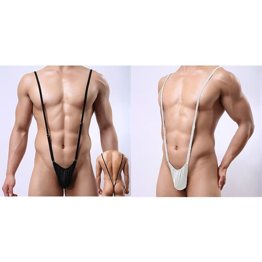 Sexy lingerie, sexy suspender-type adjustable one-piece thong T-pants with U convex bag design, men's jumpsuit for boys, 2 pieces black + white, 80-100Jin Jin is equal to about 0.5 kg