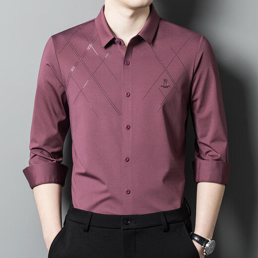 GY goldlion Spring and Autumn New Product Striped Long Sleeve Men's Lapel Shirt Middle-aged and Young Business Casual Dad Base Lining 6623 Red L 170/110
