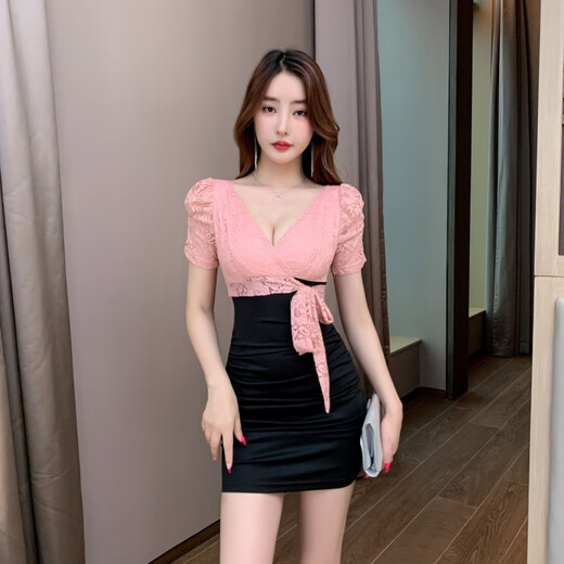 
BFXY nightclub work clothes, sexy dresses, nightclub KTV dress massage foot bath technician 3882 black XL suggests 115-125Jin [Jin equals 0.5 kg]