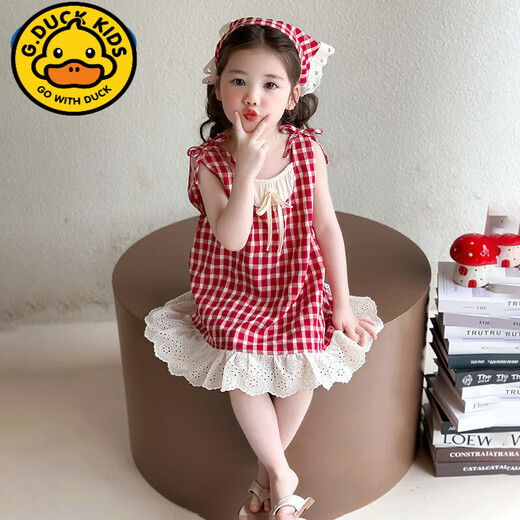G. DUCKKIDS女童连衣裙儿童装夏装2025款夏季女孩宝宝公主裙夏款洋气背心裙子 粉色 【拍下++头巾】 90 cm