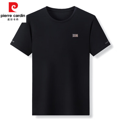 Pierre Cardin Herren Mulberry Seidenrunde Hals kurzärmeliges T-Shirt 2025 Sommerminderfarb halbärmelig oberen oberen losen trendigen Sweatshirt-T-Shirt 13807 Schwarz XL 115/52