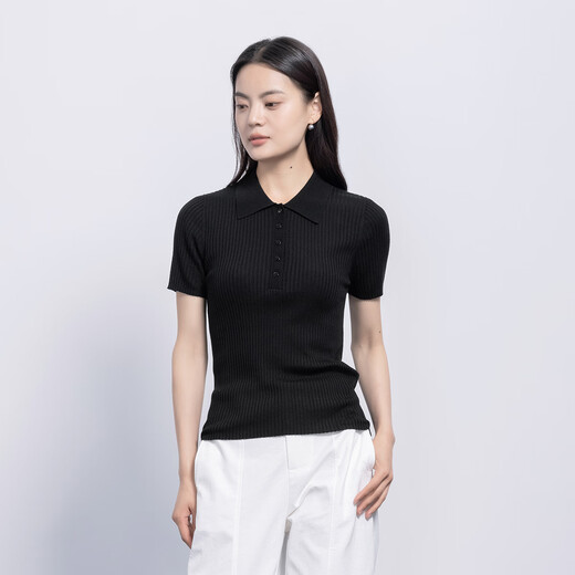 Northern Deer French Gentle Diamond White Tensile Triacetate Cashmere Temperature Lapel Pit Knitted Short Sleeve 6995 Black 2XL (125-140Jin [Jin equals 0.5 kg])