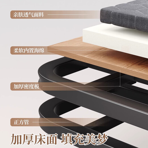 折叠床单人床家用午休床简易便携租房午睡铁床办公室硬板行军床 黑架立柱【钢架厚板】190*100cm