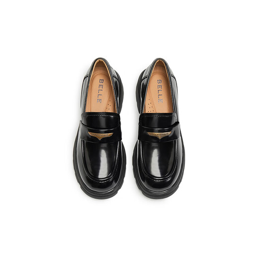 Belle Women's Shoes Loafers Women's British Small Leather Shoes 25 Autumn New Commuting Shoes JD007CM5 Black-Glossy 38