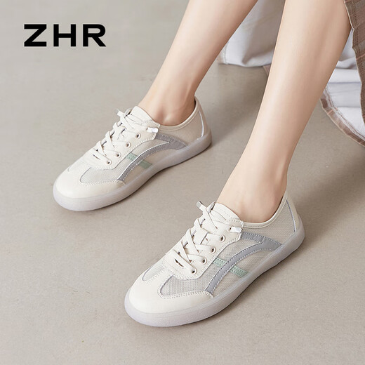 Chaussures de planche zhr pour femmes Chaussures décontractées d'été pour femmes Mesh chaussures plates respirantes Simple Sports Chaussures pour femmes Commu au riz polyvalent Gray 37