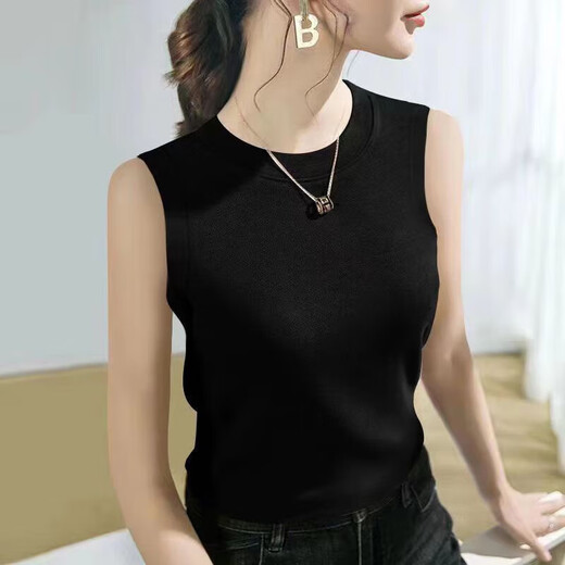 
New round neck solid color vest for women in the summer wear slim fit and slim inside and mother's sleeveless base shirt top K11-white + white XL Recommended 110-125Jin [Jin equals 0.5 kg]