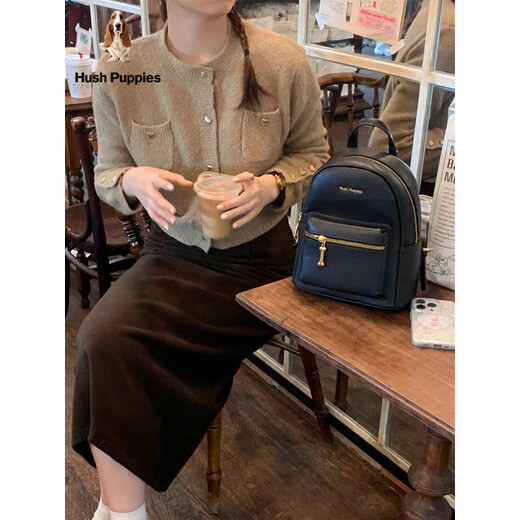 暇步士（Hush Puppies）女包2025新款大容量真皮双肩包女时尚休闲出游旅行包小背包官方正 黑色.