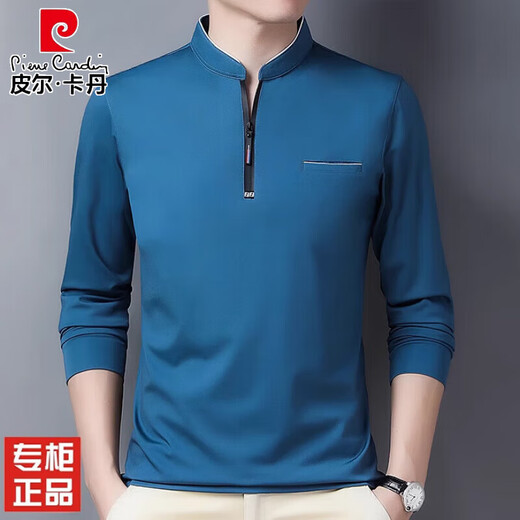 
Pierre cardin high-end men's clothing spring and autumn small stand collar men's long-sleeved T-shirt half-zipper casual base shirt men's free iron middle-aged dad P6623 dark blue M 165