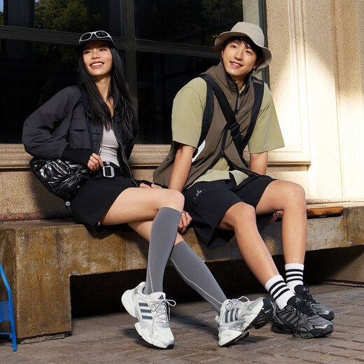 adidas轻松鞋 MEGASTRIDE超轻缓震回弹厚底增高老爹鞋阿迪达斯   晶白/灰色/深灰   41