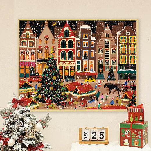 
He Jiagong galison winter light Christmas digital oil painting DIY fill coloring hand-painted acrylic oil painting decorative hanging painting qx15841 30*40cm thick solid wood inner frame