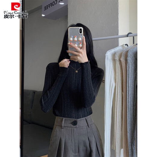 皮尔卡丹（pierre cardin）木耳边毛衣女薄款秋冬季半高领打底衫内搭洋气修身针织衫长袖上衣 燕麦色【气质上衣/温柔系/欧美/ S 【针织衫秋季女/毛衣女秋冬】