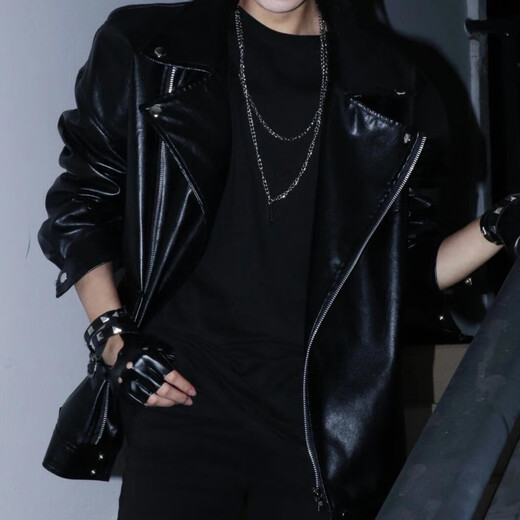 Apocalypse Century Black Blind Men and Women Same Style Motorcycle Cos Suit Leather Coat Men's Loose Handsome Jacket Trendy Ins Leather Jacket Top Black Black Blind Man Same Style L