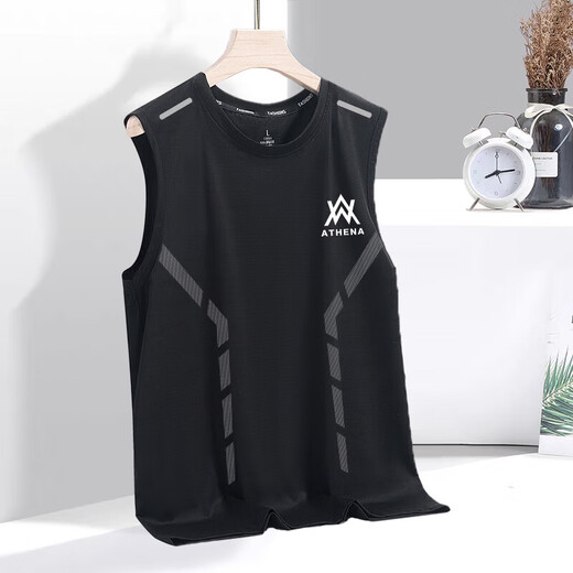 Sommer-Männereis-Seide Atmungsfreie Weste Sport Fitness Basis Hemd breites Schultertraining ärmellose T-Shirt Weste Schnelltrocknen wa schwarz [Schmetterlingsbalken-Weste] 2xl [Empfohlen 130-145 Jin [Jin gleich 0,5 kg]]