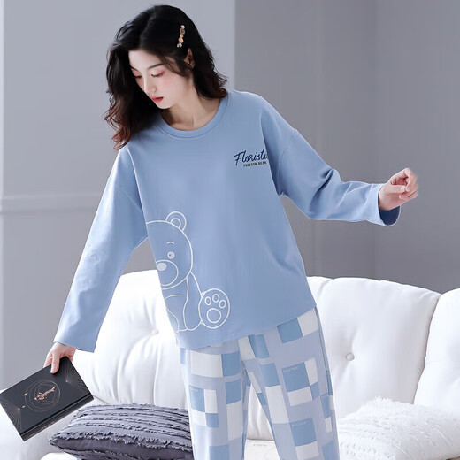 胖东来睡衣女春款冬季纯棉长袖长裤家居服2025年新款休 XB9922-女款 M 码80-100斤
