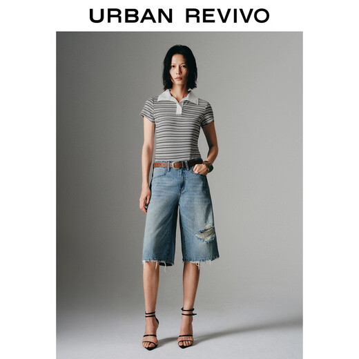 UR2025 Summer NUEVO MUJERES RETRO LANA RETRADA Jeans recortados UWJ850038 Azul 27