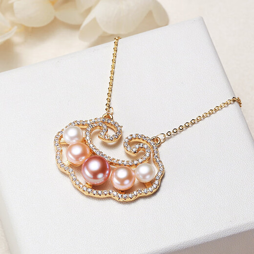 Hao Chuang natural pearl gold lock pendant necklace Zhuji freshwater pearl pendant necklace jewelry Hanfu accessories girls new style gold small longevity lock with water drops