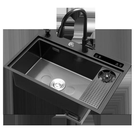 JPHZNB Ultrasonon Fregadero lavavajillas multifunción Máquina de limpieza inteligente Cocina Integrada 304 Piscina de vegetales de acero inoxidable Negro ultrasónico + purificación Doble canal 12048 Pantalla digital