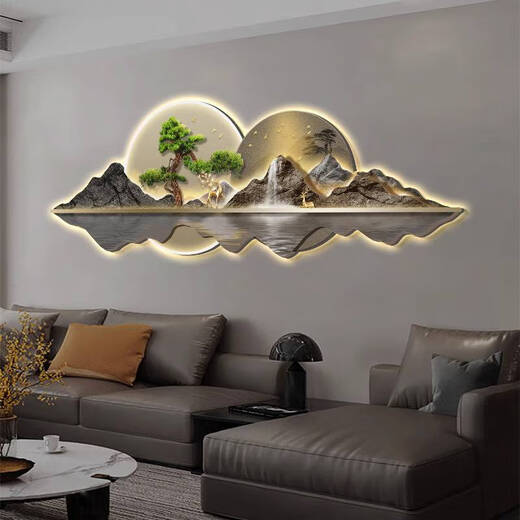 溥畔靠山图氛围灯画新客厅装饰画大气沙发背景墙挂画卧室LED壁灯 A靠山图 9030c常规版不带灯