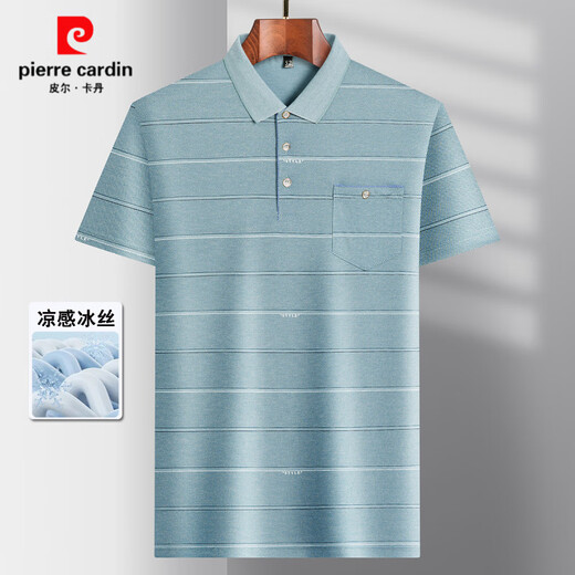 皮尔卡丹（pierre cardin）冰丝短袖T恤夏季中年男爸爸装薄款Polo衫老人打底中老年翻领半袖T 冰丝-9855 灰色 真口袋 M 48/165