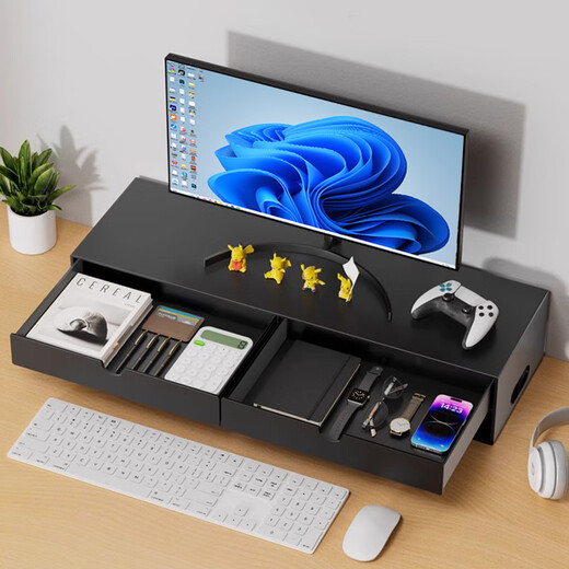 Zhuobo monitor elevated computer stand computer desktop storage rack with drawer storage rack CJ08 black metal 60cm