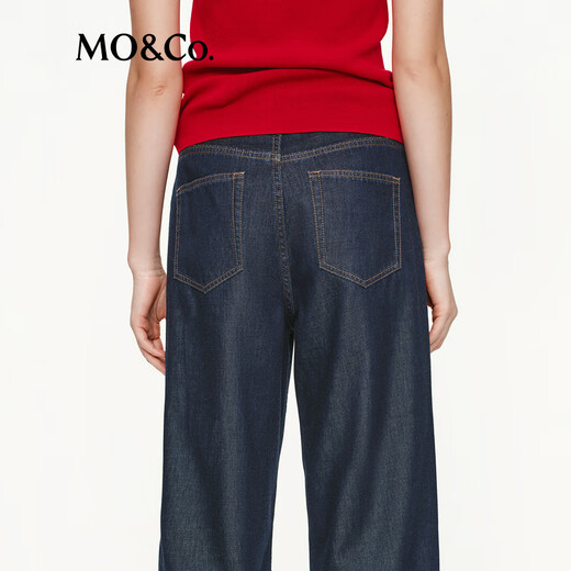 MO&Co.牛仔裤2025秋新品接触瞬间凉感抗菌中腰直筒黑色阔腿裤MBE3JEN037 牛仔蓝色 S /S