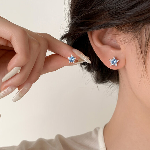 Xiangnan 925 sterling silver five-pointed star earrings for women ins niche light luxury 2025 new high-end earrings earrings fresh and sweet 925 silver five-pointed star earrings (pair)