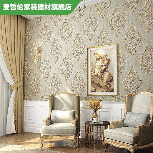 
Vinoa European style wallpaper precision pressing bedroom living room TV background wall 3D three-dimensional Damascus AB version wallpaper D style PE1105/meter gray (large flower style)