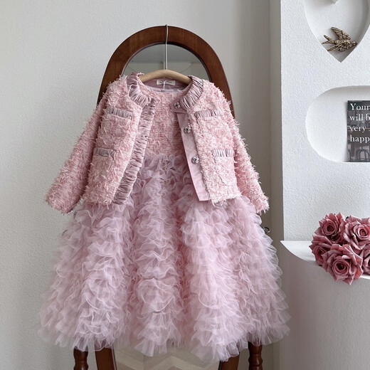 Fenghai Youxia High-end Girls Princess Dress Autumn and Winter Western Style Small Fragrance Style Jacket Dress Children's Birthday Dress Cake Skirt Purple Small Fragrance Style Cake Dress Suit Spring and Autumn Style 110cm One Size