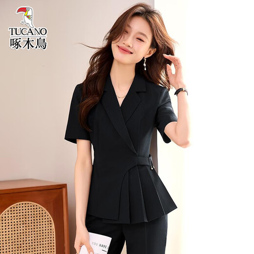 Traje de manga corta gris de carpintero Juego para mujeres Temperamento profesional de verano Gerente de vinos Herramienta Beauty Salon Jewellry Work Ropa 9732 Traje gris + B256 Pantalones grises XL (113-122Jin [Jin es igual a 0,5 kg])