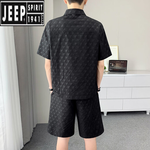 Jeep (Jeep) Camisa de solapa de seda de hielo Traje de manga corta para hombres casuales de 2025 Summer Nuevo deportes sueltos de secado rápido Set de dos piezas Khaki XL 130-145Jin [Jin iguala 0.5 kg]