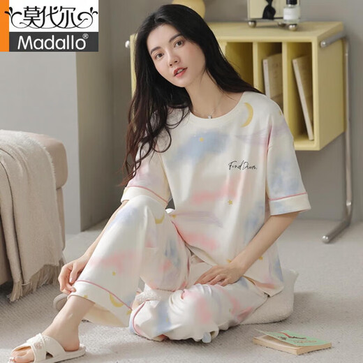 Pajamas de coton pur modal pour les femmes pantalons à manches courtes, tous les coton peuvent être portés à l'extérieur pour les filles de vêtements de maison décontractés sucrés z9716 2xl Code recommandé 140-160jin [Jin est égal à 0,5 kg]