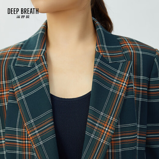DEEP BREATH 20% off Women's Double Breasted Waist Vintage Plaid Suit Jacket A400670 Green Orange Plaid M (size 3)
