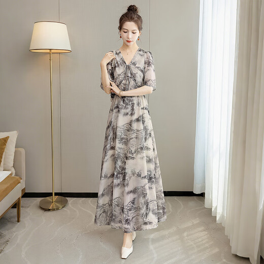 Cypress Vestido de cintura alta 2025 Summer NUEVA FURSA Long Long Long Vango de empalme elegante Falda impresa