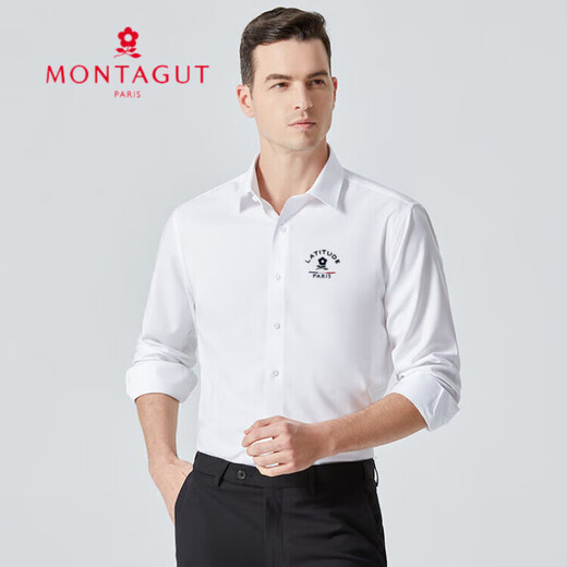 梦特娇（MONTAGUT）莫代尔男士长袖衬衫春秋白色中年商务休闲免烫牛津纺高级衬衣男 G677黑色 【莫代尔&抗皱易打理】 3XL 190