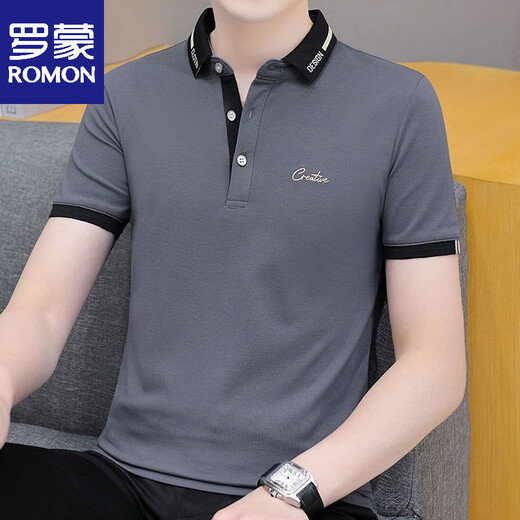 罗蒙夏季男士短袖t恤翻领polo衫休闲上衣服印花刺绣半截袖男装体恤衫 679白色 M
