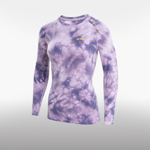 UTO Merino wool tie-dye quick-drying long-sleeved men's and women's outdoor cross-country running T-shirt sports top Muzan Purple - Women's L