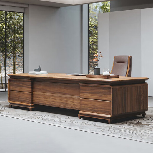 Baiyuan North American walnut solid wood boss office desk and chair combination new Chinese style executive desk CEO chairman desk 2.0m boss table North American walnut frame