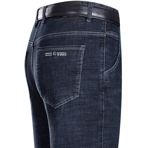Sept Wolf (SW1960) Spring and Summer Cotton Cotton Jeans Business d'âge moyen pour hommes droits de grande taille décontractée papa lâche Pantalon long 3891 LAN DEEP SumM fine 30 [2 pieds 3]