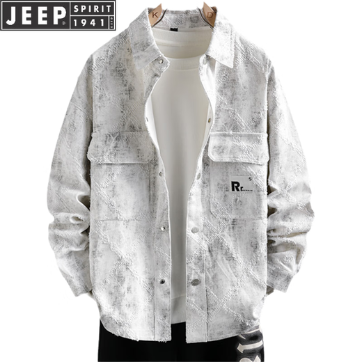 Jeep Spirit im mittleren Alter und junge Denimjacke 2025 Frühlings- und Herbsthemdjacke Herren-Trendy Top 16823 White XL (115-130jin [Jin entspricht ungefähr 0,5 kg])