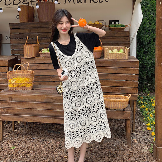 拉夏贝尔（La Chapelle）法式镂空针织吊带连衣裙套装女2025夏季新款感复古气质两件套 套装 L 【126斤-140斤】
