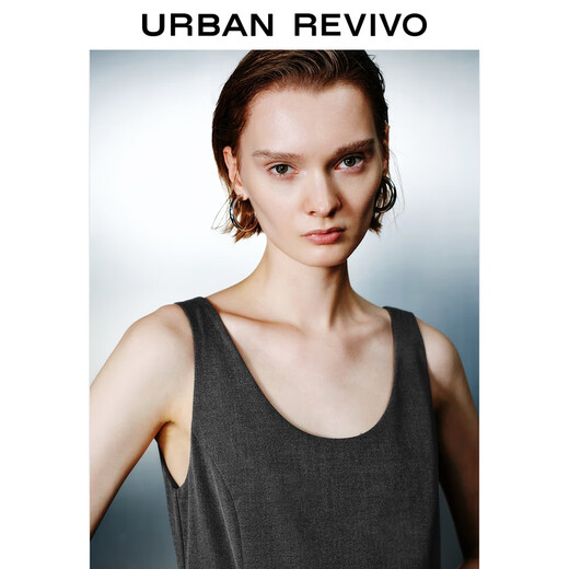 UR2025夏季新款女装简约格雷系腰带背心式连衣裙UWJ750046 深灰 XS