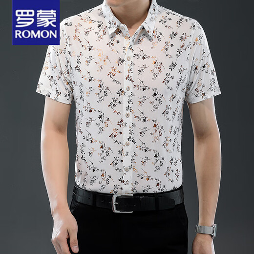 罗蒙（ROMON）25夏季新款男装短袖衬衫薄款衬衣时尚潮流休闲爸爸装上衣 9898金色 XL 175