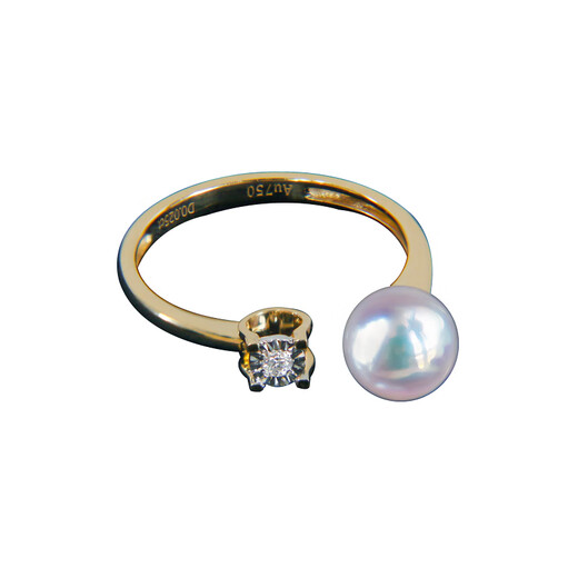 Yuansi VIVI Japanese Akoya seawater pearl ring diamond 18k gold thickened opening adjustable bull head gold model 9-11 ring 7-7.5mm
